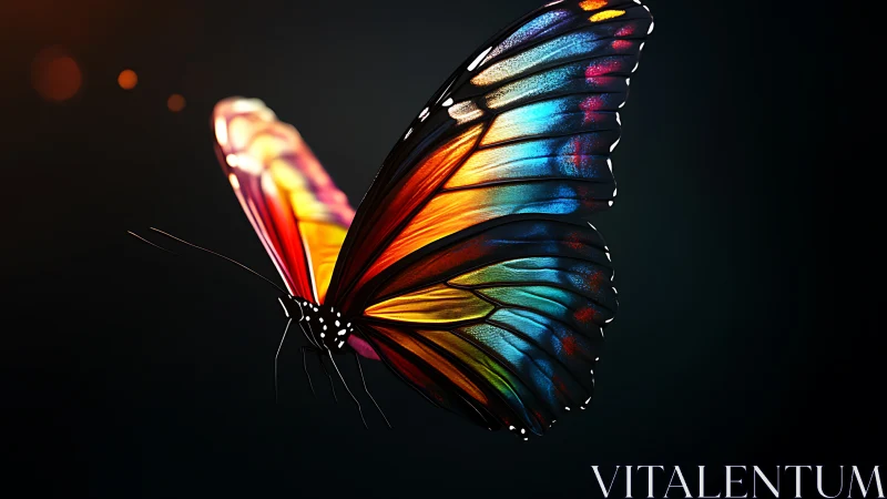 Luminous butterfly glows in a dark space with vivid neon light