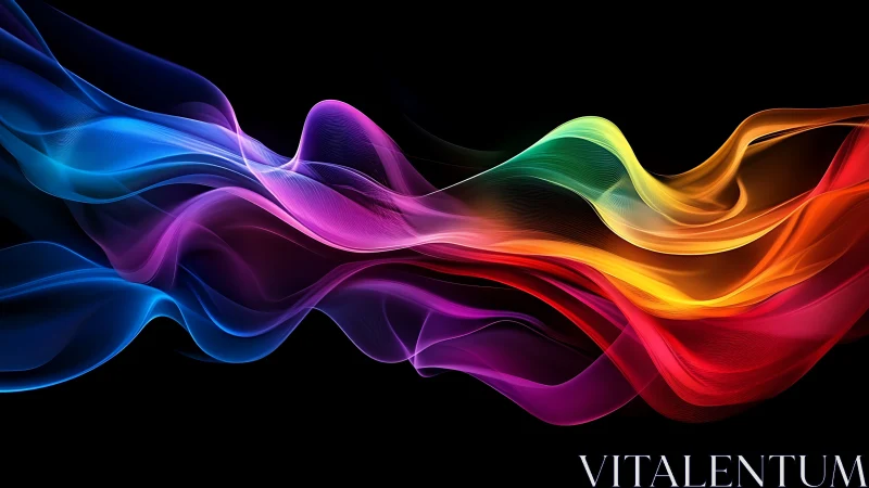 Multicolored light waves curve smoothly across black background