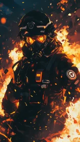 Armored Figure in Flames and Sparks