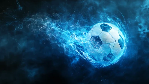 Digital painting of luminous soccer ball with plasma motion trail.
