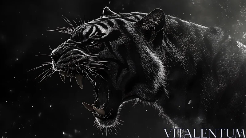 High-contrast digital rendering of roaring black tiger profile.