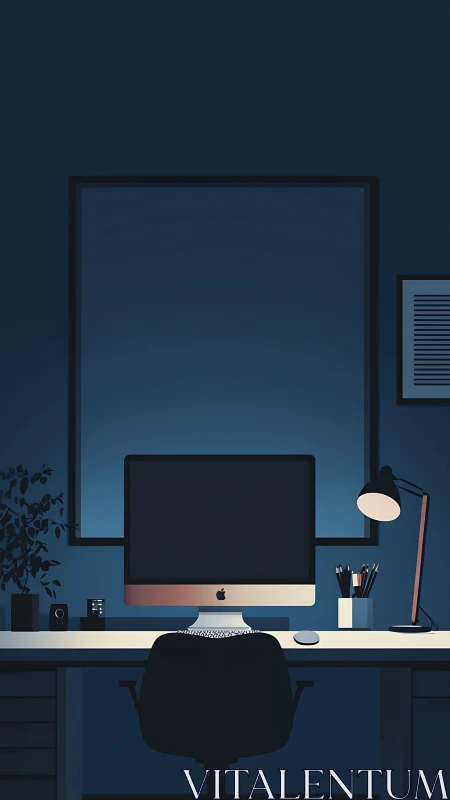 Minimalist night workspace glows with focused digital calm