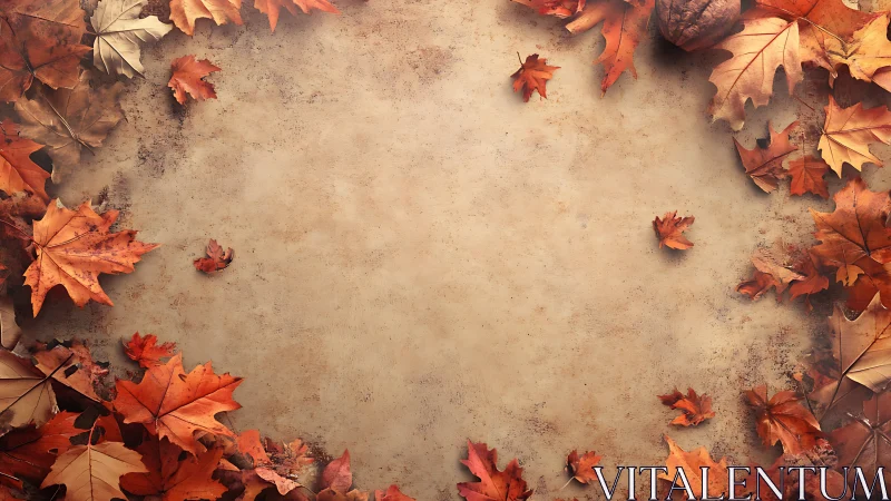 Autumn foliage frame on textured parchment background.