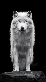 Lone snow wolf stands crowned in shadow carved silence.