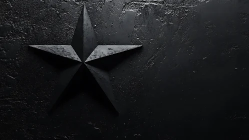 Bold black star resting on a textured midnight wall.