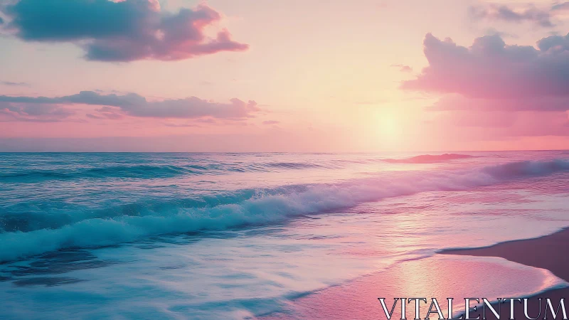 Pastel gradient ocean waves at sunrise with soft cloud cover