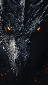 Molten-eyed dragon leans from shadow, guarding quiet embers