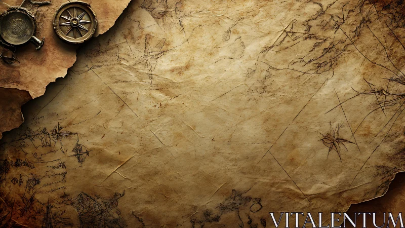 Ancient treasure map with compass evokes lost sea journeys.