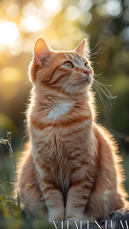 Golden Hour Contemplation: Orange Tabby Gazing Toward Sunlit Dreams