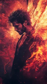 Winged pyrokinetic figure in dynamic infernal profile study.