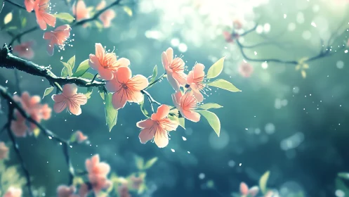 Spring blossoms on branch with bokeh background effect.