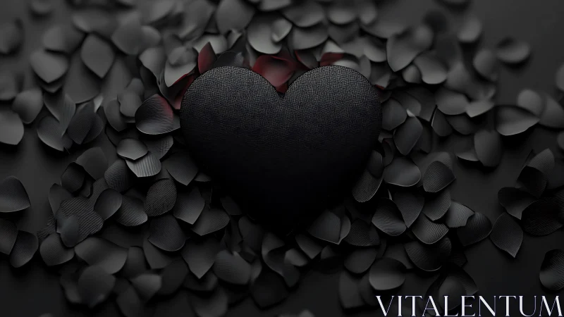 Black heart rests amid textured petals with crimson undertones.