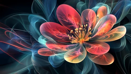 Glowing fractal flower opening in soft luminous colors.
