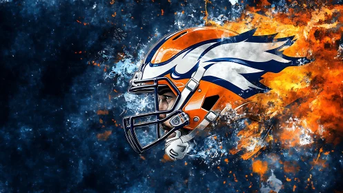 Digital football helmet with stylized horse logo profile.