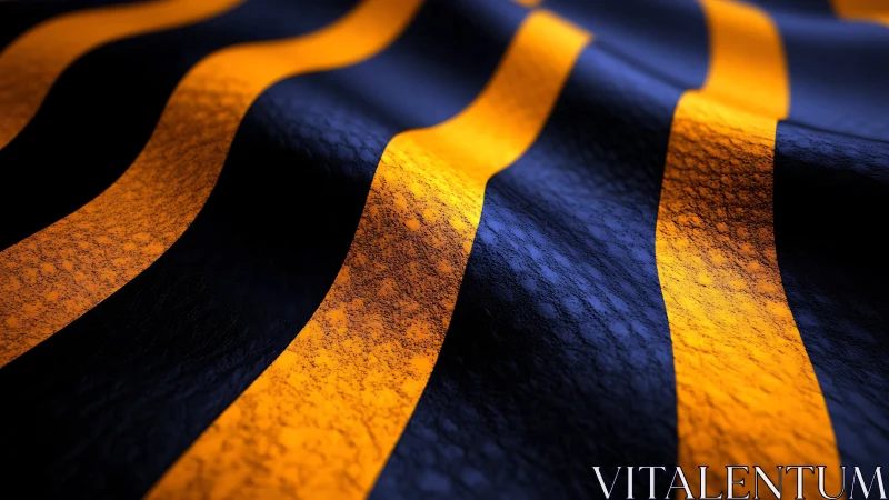 Metallic blue fabric carries bold orange wave stripes