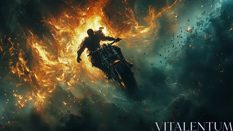 Fearless cosmic rider carving fire through the storm.