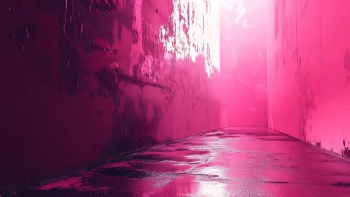 Specular neon corridor with saturated emissive pink walls.
