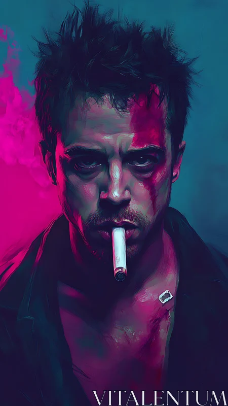 Moody neon portrait captures a bruised rebel in bold color