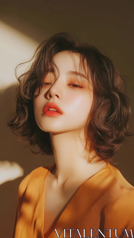 Soft light portrait of woman with wavy bob hairstyle.