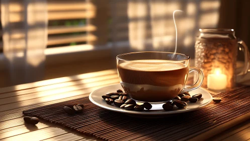 Morning sunlight turns steaming coffee into liquid quiet