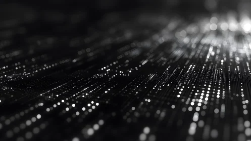 Abstract digital landscape with glowing light dots, futuristic style.