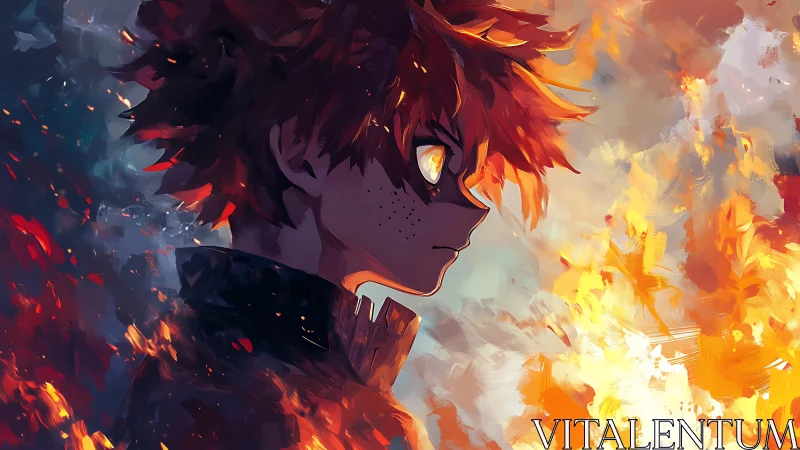 Incandescent anime profile amid turbulent combustion field.