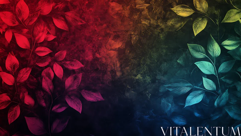 Gradient foliage silhouettes overlay textured multicolor background