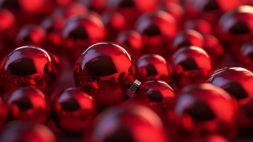 Crimson bauble chorus shimmering in soft festive hush.
