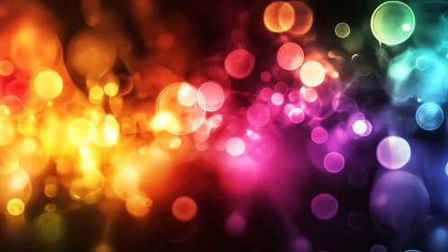 Vibrant multicolor bokeh lights on dark abstract background.