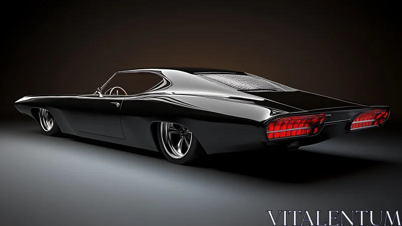 Sculpted black muscle car rendered in dramatic studio light.