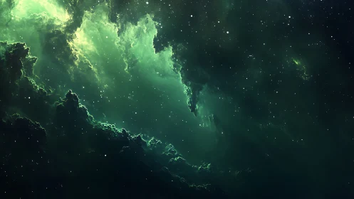 Emerald cosmic clouds inviting quiet stargazing dreams.