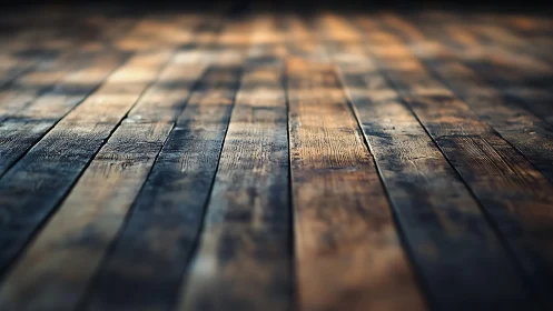 Rustic Wooden Floor with Warm Lighting in Artistic Focus.