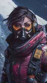 Fearless snowy explorer in bold pink survival gear.