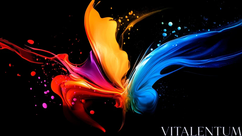 Colorful paint wings stretch boldly across a dark canvas