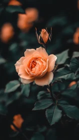 Peach Garden Rose with Budding Companion in Soft Focus Bokeh.