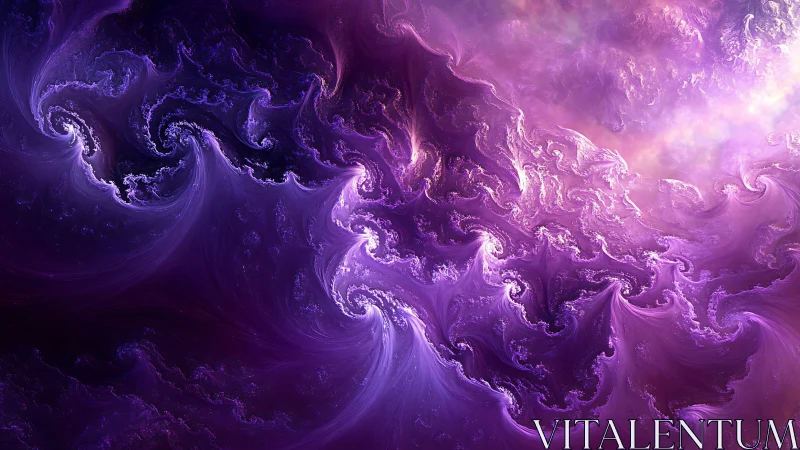 Nebulous violet fractal waves flow through cosmic light.