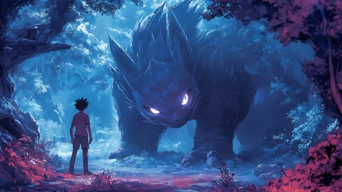 Nocturnal forest encounter renders luminous-eyed beast