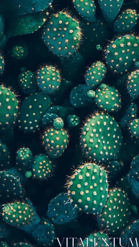 Macro botanical study of clustered opuntia cactus pads.