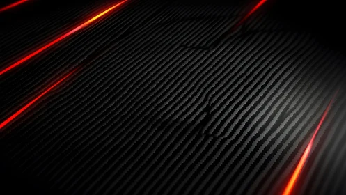 Futuristic carbon fiber texture with glowing red light streaks.