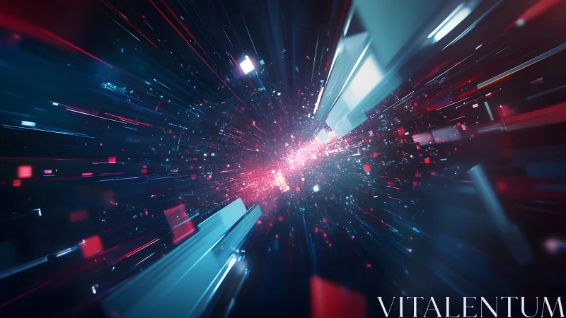 Futuristic digital speed tunnel with glowing light and neon effects.