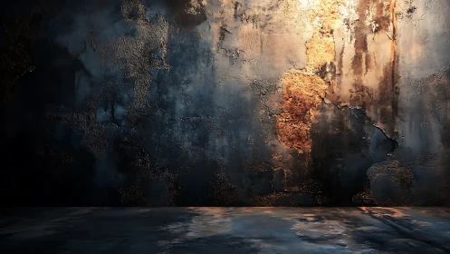 Rust dreams climb a concrete wall of shadowed light