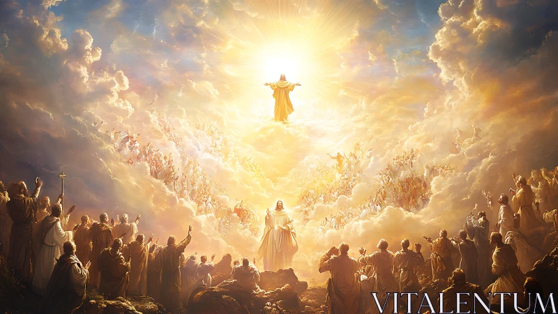 Radiant heavenly gathering around a glowing divine light.