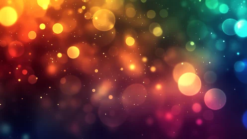 Soft rainbow bokeh lights drifting through cozy dusk.