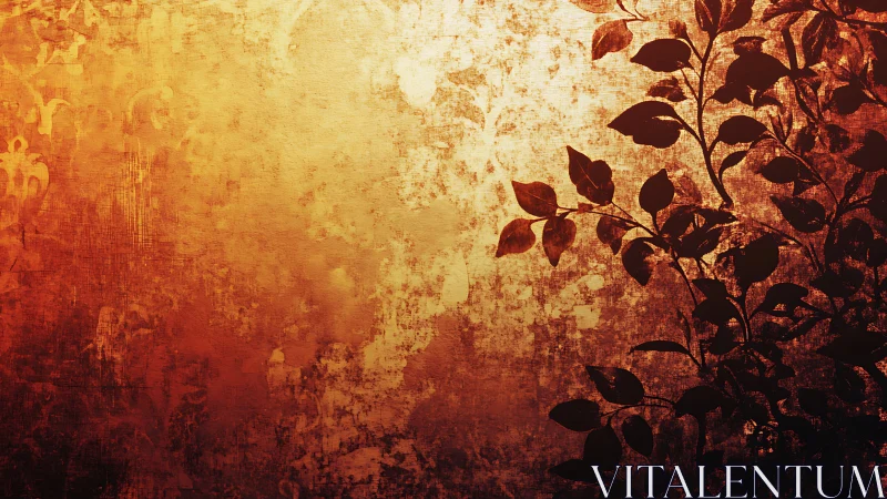 Grunge textured gradient background with silhouetted botanical foliage