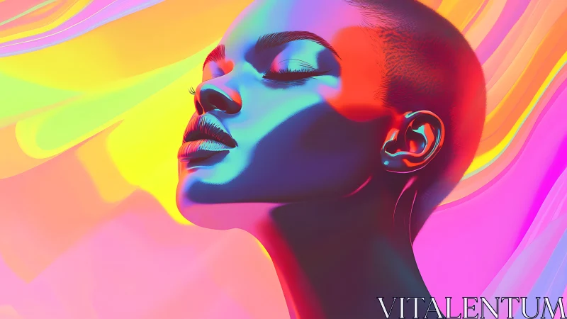 Profile portrait shows stylized head in multicolor gradients