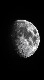 Quiet half-moon portrait with craters in gentle contrast.