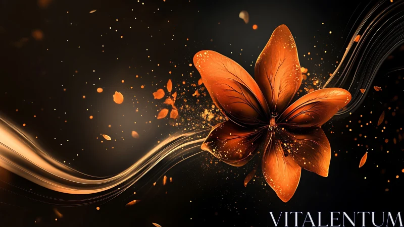 Orange luminous flower with swirling golden light trail.