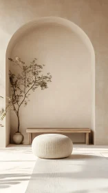 Minimalist sunlit alcove invites calm with soft neutral tones