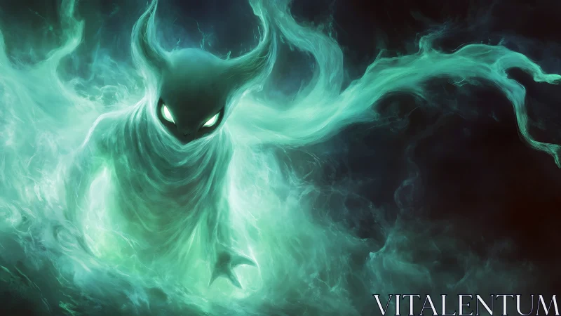 Ethereal horned entity formed from luminous green mist.