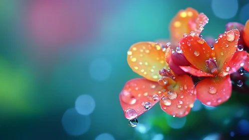 Multicolored Flower Petals with Dew Droplets in Macro Photography